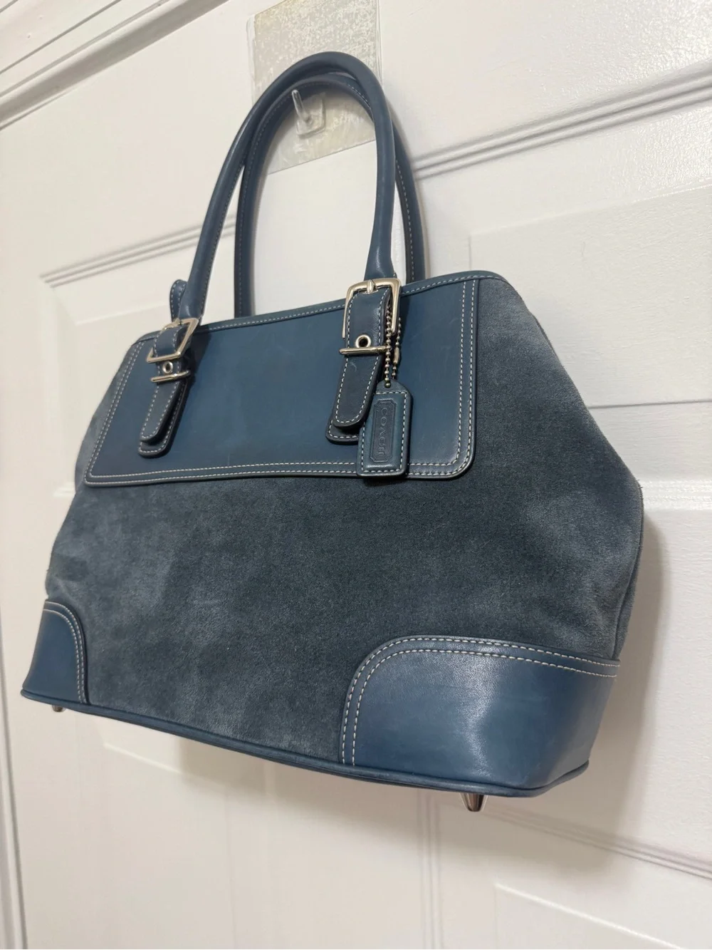 Suede and leather handbag, Coach Hampton satchel